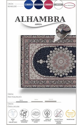 Saray Halı Alhambra Ah12a 120 Tarak Lüks Klasik Salon Halısı Özel Taban Dokulu Lacivert - Gri