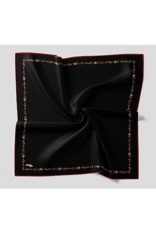Bonjela Soft Eşarp Minimal Çiçek Desen Siyah Siyah