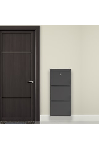 Kilitli 3'lü Metal Ayakkabılık - Siyah