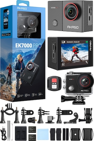 Akaso EK7000 Pro 4K Wi-Fi Aksiyon Kamera ve Süper Aksesuar Seti (Akaso Türkiye 2 Yıl Garantili)