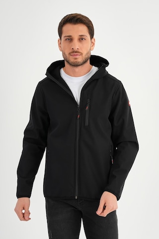 Alexander Gardi Alexandergardı Fermuarlı İçi Polarlı Su İtici Softshell Kumaş Kapüşonlu Mont E24-mnt-01 Siyah
