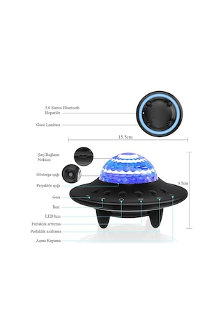Techtic Ufo 3in1 Starry Galaxy Yıldız Gece Lambası Hoparlör Siyah