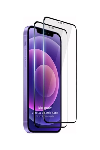 Apple iPhone Uyumlu 12 Mini Crystal Seramik Nano Ekran Koruyucu Siyah 2 Adet