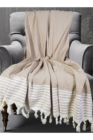 Buldan İşi Pamuklu 2'li Berjer Koltuk Örtüsü Seti 180x150 Cm - Kolları Örten Dokuma Kumaş Vizon