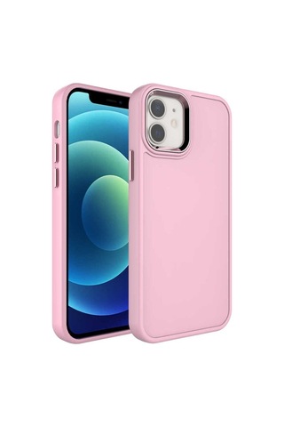 Apple Uyumlu iPhone 11 Metal Çerçeve Ve Buton Tasarımlı Sert Adamaxaksesuar Botox Kapak Pembe Açık