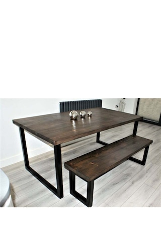 Halevia Metal Ahşap Yemek Masası Ve Bench.