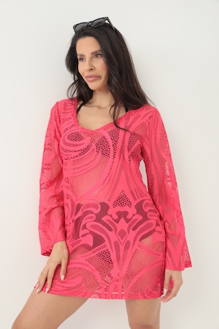 Kolları Volanlı Elbise Fuşya