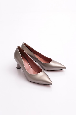 Dgn 320 Sivri Burun Parmak Dekolteli Topuklu Ayakkabi PLATIN