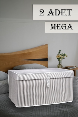 Adarya Home 2 Adet Kapaklı Kutu Hurç 60x40x30 Mega Boy Gri