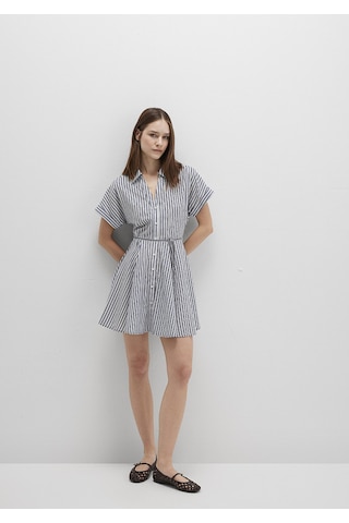 Mavi - Çizgili Beli Bağcıklı Mini Elbise 1310763-91086 Lacivert