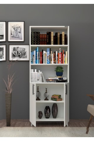 %100 Mdf Kapaklı Tekli Modül Ayaklı Beyaz Geniş Kitaplık Beyaz