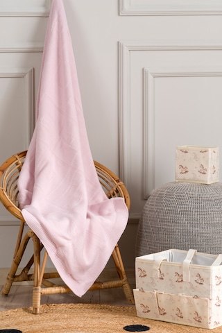 Toffy Toz Pembe Harf İşlemeli Örgü Bebek Battaniyesi 100x100 Pembe