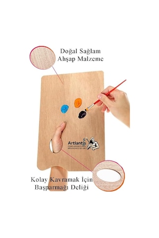 Ahşap Dikdörtgen Palet Naturel 20x30 Cm 1 Adet Orta Boy Ahşap Boya Paleti Resim Boyama Tepsisi Akrilik Guaj Karışt