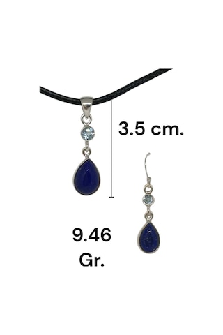 925 Ayar Gümüş Lapis Lazuli Taşlı El İşçiliği Kolye Ucu Ve Küpe Seti
