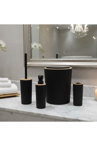 Şık Antrasit 4'lü Banyo Seti Çöp Kovası, Tuvalet Fırçası, Sıvı Sabunluk Ve Diş Fırçalık Modern Ve Da Çok Renkli