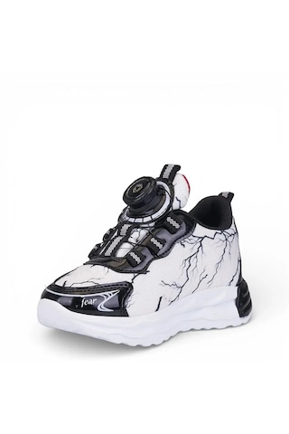 Zacoz Erkek Çocuk Akıllı Bağcıklı Ateş Desenli Spor Sneaker Ayakkabı Siyah Beyaz
