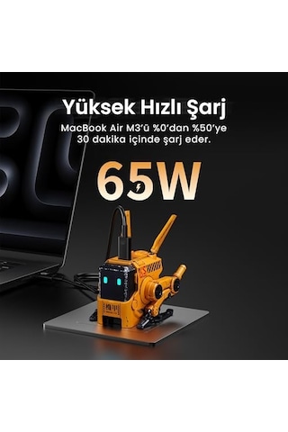 Gravastar Alpha 65 W Gan Hızlı Şarj Cihazı, Çoklu Soketli 3 Bağlantı Noktalı Hızlı Şarj Cihazı, Birleşik Krallık/ab/abd İçin Evrensel Şarj Cihazı, Apple iPhone Uyumlu, Macbook, İpad, Galaxy Uyumlu Sarı