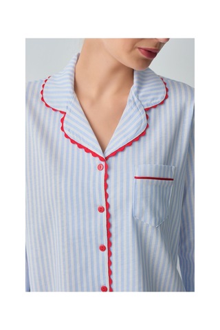Suwen Tiny Gömlek Yaka Pamuklu Pijama Takımı Wsh105100081196 Mavi
