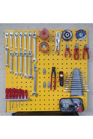 90 Cm Metal Askı Panosu Ve Kanca + Tornavidalık + Anahtarlık Seti Sarı Renk 90