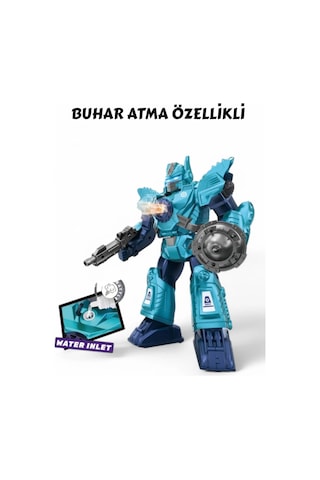 Işıklı Müzikli Savaşçı Robot 34 Cm Büyük Boy Oyuncak - Mavi/kırmızı