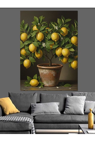 Ahşap Tablo Limon Ağacı Saksı Meyveler