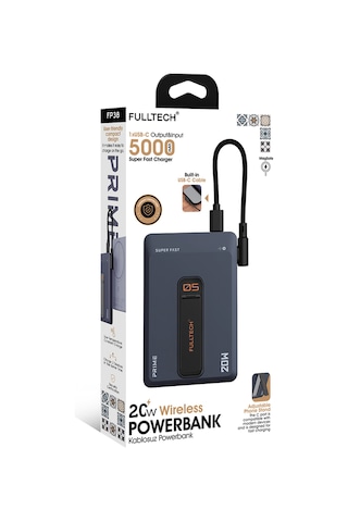 Fulltech Fp38 5000 Mah Magsafe Kablosuz Powerbank 20w Pd Hızlı Şarj, Manyetik Tutucu, Dahili Usb-c Siyah