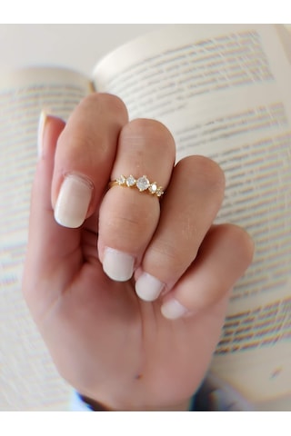 Beş Taş Model Eklem Kıkırdak Kemik Ayarlanabilir Model Altın Renkli Yüzük Gold