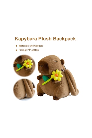 Yunboo Capybara Yumuşak Peluş Çocuk Sırt Çantası, Taşınabilir Eğlence, 27x23 Cm, Turuncu Renkli, Leashli