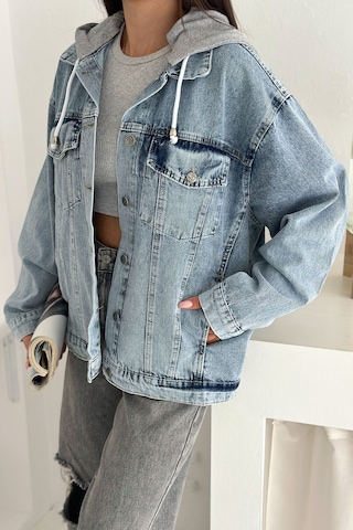 Kadın Oversize Kapüşonlu Cepli Gömlek Ceket Katmanlı & Rahat Stil Mavi
