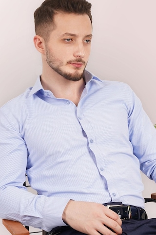 Mavi Gölge Desenli Slimfit Erkek Gömlek Mavi