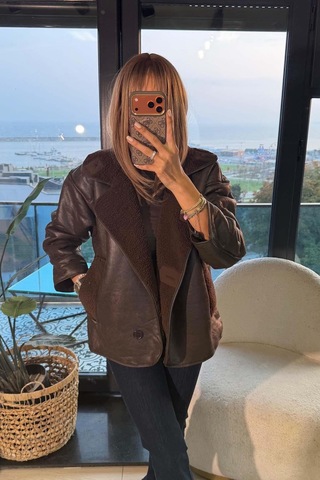 My Loore Kahve Düğmeli Süet Ceket Kahverengi Kahverengi