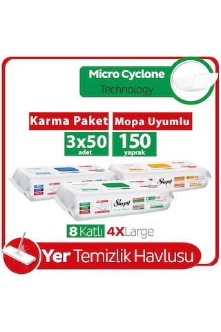 Sleepy Easy Clean Mopa Uyumlu Yer Temizlik Havlusu&Mendili Karma Paket 3x50 (150 Yaprak)