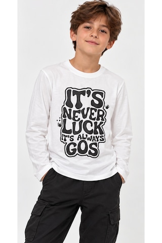 İrem Erkek Çocuk Never Luck Yazılı Uzun Kol Ekru Renk Penye İnce Sweatshirt