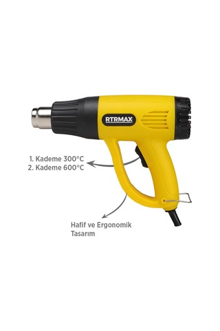 Rtrmax RTM303ASET Sıcak Hava Tabancası 2000W Eldiven + Falçata + Maket Bıçağı 3'lü Set