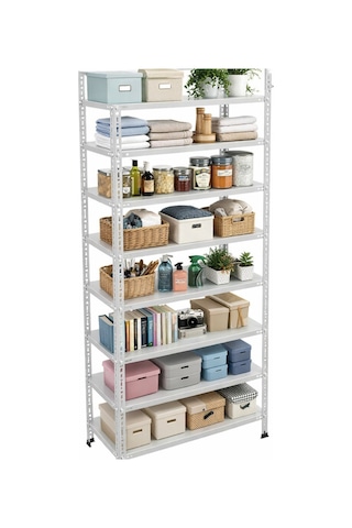9 Katlı Galvaniz Çelik Raf - Depo, Arşiv, Kiler, Dosya, Market Rafı 43x93 Cm-250 Cm-0.70 Mm Gri