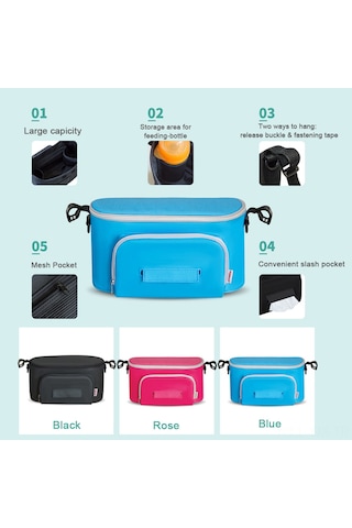 Geekyou Siyah Bebek Arabası Çantası - Su Geçirmez, Hafif, Geniş Kapasiteli Organizer - Arabalar Ve Manzaralar İçin Uygun Aksesuar Siyah