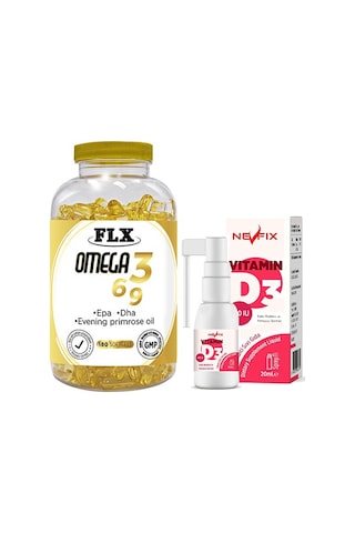 Flx Omega 3-6-9 180 Tablet & Nevfix Vitamin D3 Sıvı 20 ML