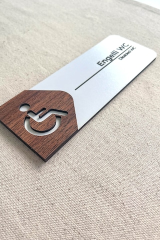 Engelli Wc Kapı Tabelası Mdf Tuvalet Yönlendirme Levhası 19x7 Cm Çift Katmanlı - Kl-egw-s7a