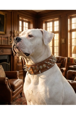 Orta Büyük Pet Pitbull İçin Geniş Keskin Çivili Çivili Suni Deri Köpek Tasması Siyah