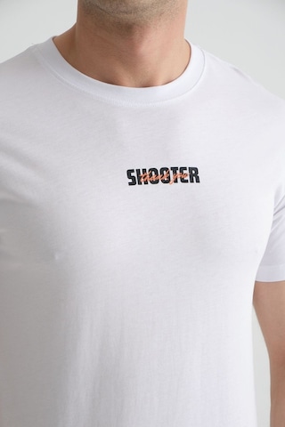 Shooter Sportwear Shooter Erkek T-shirt Minimal Baskılı Pamuklu Kumaş Standart Kalıp Beyaz