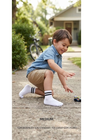 Km Collections 6'lı Çocuk Tenis Çorabı Beyaz