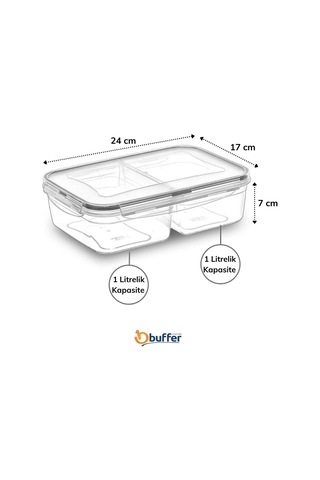Buffer 2 Bölmeli 1+1 Litre Kilitli Kapaklı Erzak Saklama Kabı Lc-525 Sku: Smg8690010588432 Açık