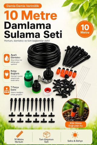 10 Metre Bahçe Damlama Sulama Sistemi Seti Damla Sulama Hortumu Ve Ek Parçaları