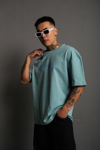 Noıssey Kod:ızeı - Unisex Oversize Rıtual Mavi Yıldırım Baskılı Pamuklu T-shirt P--1008 Yeşil