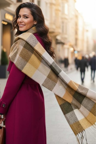 Tezzgelsin Kadın Premium Soft Ekose Buklet Atkı Ekose Şal Atkı Camel - Haki - Bej