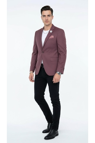 Plus Scorpion Erkek Mono Yaka Tek Düğmeli Çift Yırtmaçlı Blazer Ceket Premium Dokuma Kumaş, 8 Renk Mürdüm
