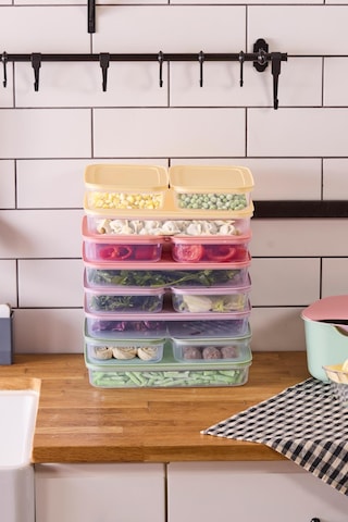 Fridgy+ 12'li Buzdolabı Organizer Mikrodalga Ve Difrize Uygun Saklama Kabı 8x1,3lt+4x2,6lt-pastel