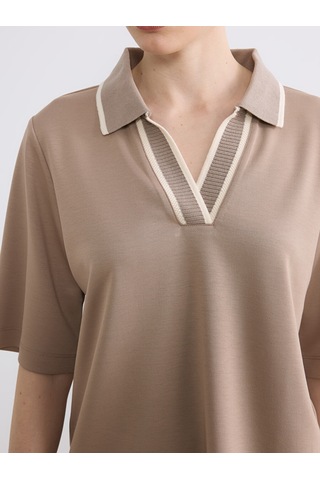 Lcw Everyday Kahverengi Polo Yaka Soft Touch Kadın Tişört