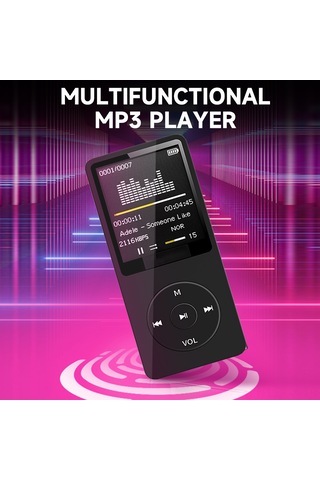 Kangvka Siyah Taşınabilir Mp3 Çalar - 1.8 İnç Tft Ekran, Hd Mikrofon, Ses Çıktısı, Video Oynatma, Fm Radyo, 32gb Tf Kart Desteği