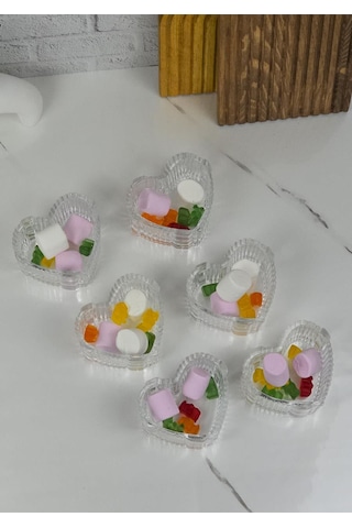 Suriyana Cam Magnolya Kasesi - Kalp Şekilli 6lı Cam Kase Seti - 130 Ml